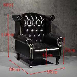 HJ เก้าอี้โซฟาแบบปีกหลังมีปีกด้านหลังเก้าอี้ควีนแอนน์สูงเก้าอี้เท้าแขนหนังแท้สีฟ้าโบราณเน้นเสียง - Product Image 1