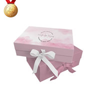 Boîte cadeau florale rose et blanche avec logo personnalisé et nœud en ruban de satin pour fleurs et cadeaux, vente en gros