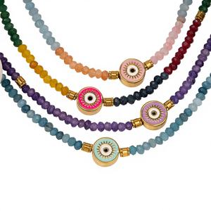 カラフルなクリスタルボヘミアン天然石グラスビーズネックレス、316Lステンレススチール製、18Kゴールドメッキ、エレガントで防水仕様 - Product Image 1