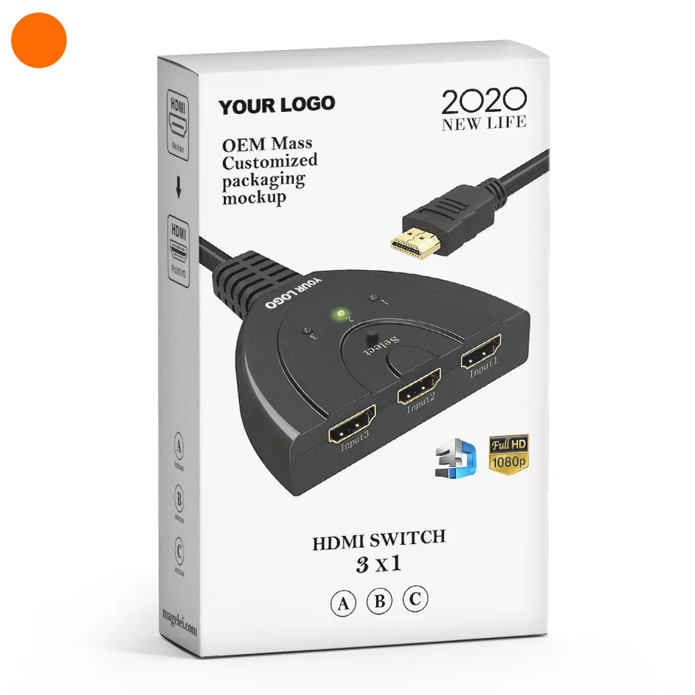 Лидер продаж, 3-портовый HDMI-разветвитель, 1080P, 3D переключатель, 3x1 автоматический переключатель, 3-в-1 выход с 45 см отрезом, конвертер, кабель 3-в-1