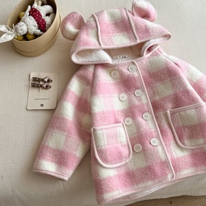 Child Star Circle Girls <b>Coat</b> Pink Checkered Hooded Thick Fleece <b>Lined</b> Winter Outwear - Product Image 3