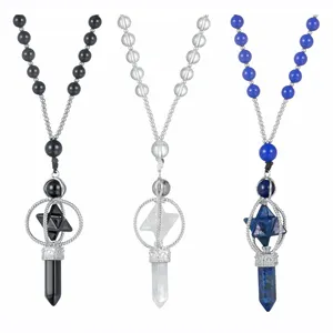 Fashion Spinning Merkaba Hexagonal Stone Charm Necklace Reiki Healing Crystal Star Chakra Pendant Necklace for Women