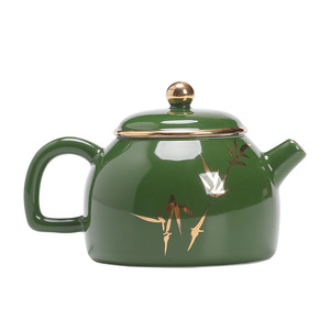 Dehua Ceramic Teapot Emerald Green Hand Painted Bamboo Kung Fu <b>Tea</b> Set With Filter Single Pot Gift - Product Image 5