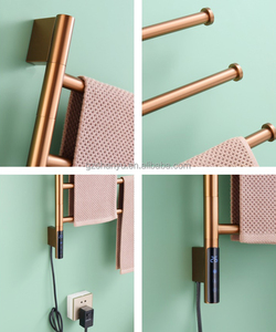 Porte-serviettes électrique rose doré avec 4 porte-serviettes chauffants Rotation à 180 ° Porte-serviettes mural pour salle de bain d'hôtel - Product Image 4