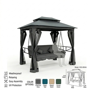 Lit <span class=keywords><strong>balançoire</strong></span> de jardin 3 places avec moustiquaire, chaise suspendue fonctionnelle résistante aux UV, hamac suspendu avec structure métallique - Product Image 1