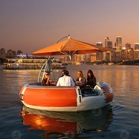 Bateau Donut Flottant pour Parc Aquatique avec Barbecue, Coque en PE Rigide et Fibre de Verre, Parasol et Accessoires Complets