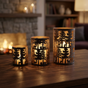 Lanternes porte-bougies décoratives Sonnet en fer forgé découpé à la main, scène forestière, résistantes à la chaleur, décoration de Noël pour la maison, lot de 3 - Product Image 1
