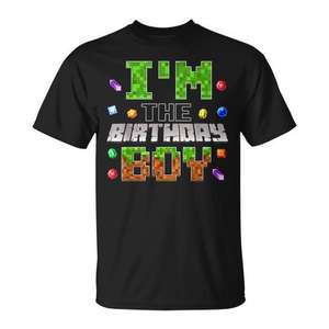 Camiseta Pixel Birthday Boy de manga corta con cuello redondo y estampado digital, camiseta para fiesta temática de juegos, para niños y hombres - Product Image 1