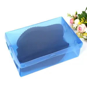 Sky Blue Wholesale Twill Flip Integrated Foldable Portable Sturdy Plastic Shoe Box For Family