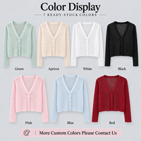 Cardigan en tricot pour femme, col en V, bord ondulé, style jeune, manches longues, protection solaire, couleur unie, boutons sur le devant, idéal pour l'été (OEM/ODM)