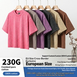 <span class=keywords><strong>T</strong></span>-<span class=keywords><strong>shirt</strong></span> court en coton 230g pour <span class=keywords><strong>femme</strong></span>, style <span class=keywords><strong>vintage</strong></span> délavé, coupe ample et douce, épaules tombantes, décolleté sexy, effet vieilli - Product Image 2