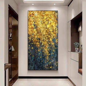 Pintura al óleo pintada a mano, arte abstracto de Forsythia, marco negro, rectángulo, decoración de pared moderna para sala de estar, entrada, pasillo - Product Image 2