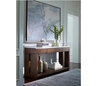 Table d'angle console en bois massif avec quatre tiroirs à fermeture douce, plateau en pierre et base en bois, idéale pour salon ou entrée