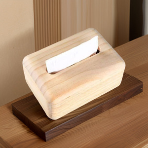 Caja de pañuelos de madera maciza, almacenamiento rectangular de color natural para escritorio, sala de estar, coche, baño - Product Image 1