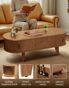 Combohome Oval <strong>Lift</strong> Top <strong>Coffee</strong> <strong>Table</strong> with Storage, 47.2" Mid Century Modern Living Room Center <strong>Table</strong> - Product Image 3