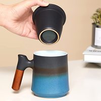 Tasses en poterie réactive, tasse à thé à poignée en bois de voyage, service à thé en céramique chinoise avec infuseur et couvercle