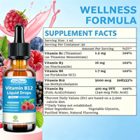 Gouttes liquides de Vitamine B12 OEM 5000 mcg Méthylcobalamine avec B1, B3, B6, Folate, Niacine pour l'énergie et le cerveau
