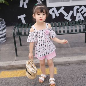 Venta al por Mayor de Conjuntos de Ropa para Niños, Estilo Nuevo, Camiseta con Estampado Floral y Vestido Maxi a Rayas de Colores - Product Image 4