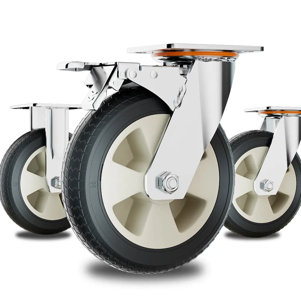 Roda kastor karet untuk troli platform 4 5 6 8 inci beban 150kg 450kg roda roda Kastor tugas berat senyap industri