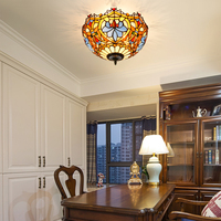 Dôme en vitrail pour luminaire décoratif coloré de restaurant, style vintage Tiffany, 16 pouces, pour couloir et hôtel