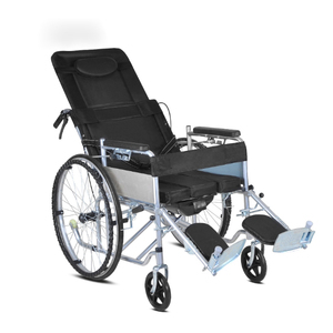 Silla portátil de ruedas plegable reclinable manual ligera de gran oferta con inodoro y respaldo alto - Product Image 1