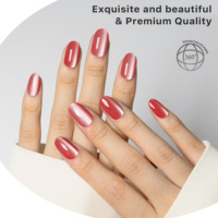 AIERFEI Faux Ongles Magnétiques Ovale Effet Œil de Chat Rouge Cerise 24 Pièces Réutilisables Vente Directe Usine