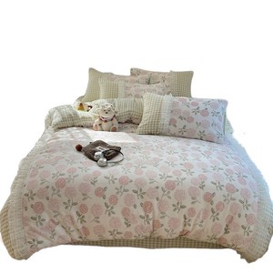 Class A Winter Milk Fleece Four-Piece <b>Bedding</b> Set Korean Style Warm Thickened Princess Lace Edge Anti-static - Product Image 3