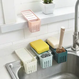 Vendita all'ingrosso cestini di lavandino del bagno-Portasapone in spugna portasapone portaoggetti in Silicone supporto per rubinetto supporto per bagno regolabile lavello per cucina