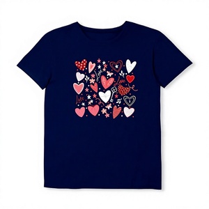 T-shirt Cœur Mignon pour Femme, Col Rond, Manches Courtes, Coupe Ample Décontractée, Motif Floral Géométrique Imprimé, Spécial Saint-Valentin, Printemps - Product Image 1