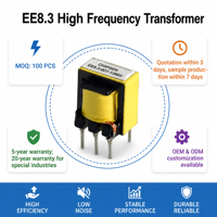 Transformateur à noyau de ferrite EE8.3 compact à faible perte et haute stabilité pour éclairage LED et alimentations à basse tension (SMPS)