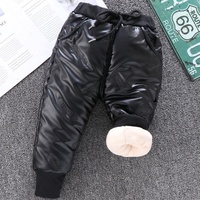 Pantalon d'hiver en cuir léger pour garçon, doublure polaire épaisse à Triple couche pour fille, pantalon en coton Long élastique chaud à la mode pour enfant