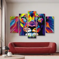 Sıcak satış 5 paneller renkli hayvan duvar sanatı özelleştirilebilir görüntü boyutu aslan hayvan tuval boyama
