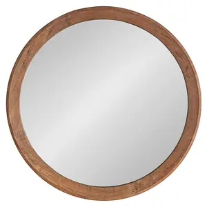 曹县HiHome过渡圆形木框墙镜，30直径，棕色，波西米亚别致的墙镜