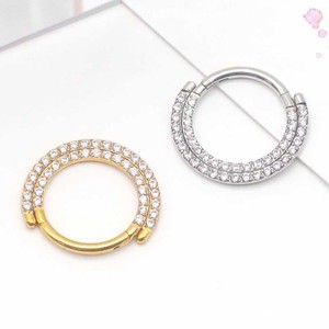 Stainless Steel Double Layer Zircon Nose <b>Ring</b> <b>Circle</b> Silver Gold Party Fashion Jewelry - Product Image 3