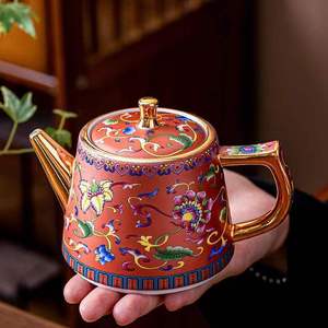 Tetera de Cerámica Esmaltada Estilo Chino de 1.5L con Tapa, Juego de Té Retro de Lujo para el Hogar - Product Image 1