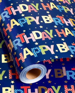 Original design customizable design for daily-use boy pet <b>blue</b> gold-stamped birthday gift wrapping <b>paper</b> - Product Image 1