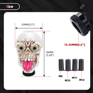 Pommeau de levier de vitesse en forme de crâne avec langue et yeux bouffis, accessoire d'intérieur de voiture en plastique pour véhicules à transmission manuelle - Product Image 3