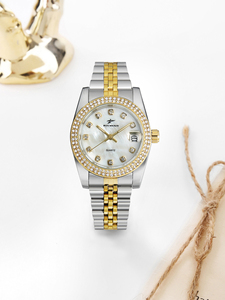 Orologio al Quarzo RICECGO <span class=keywords><strong>di</strong></span> Lusso con Quadrante in Madreperla, Bracciale Bicolore Oro e Argento, Impermeabile, Lunetta in Cristallo, Elegante Regalo per Uomo e <span class=keywords><strong>Donna</strong></span> - Product Image 1