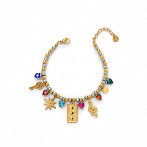 Fashion Beaded Necklace 316L Stainless Steel PVD Gold Plating Charms Multi Color Heart <b>Star</b> <b>Key</b> Snake Pendant - Product Image 2