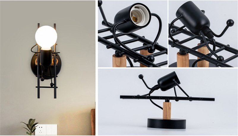 2021 loft industrial modern bedroom bedside restaurant Corridor Hotel E27 Black Mini unique wall lamp