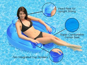 เก้าอี้น้ำเป่าลมสำหรับผู้ใหญ่ พร้อมพนักพิง ที่วางแขน และที่วางแก้วคู่ สำหรับสระว่ายน้ำและชายหาด - Product Image 5