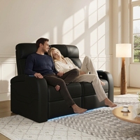 Ensemble de canapés, canapé deux places, canapé moderne en cuir véritable, fauteuil inclinable électrique en bois, canapé extensible électrique à gravité zéro, 7 couleurs LED, salon