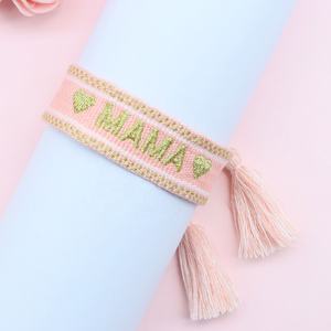 Pulseras con palabras tejidas populares para mujeres <span class=keywords><strong>y</strong></span> niñas, corazón, maestro, <span class=keywords><strong>amor</strong></span>, Sorority, letras griegas bordadas, pulseras tejidas de <span class=keywords><strong>amistad</strong></span> - Product Image 1