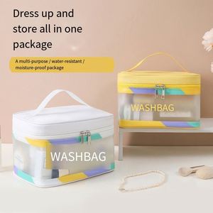 กระเป๋าใส่เครื่องสำอางแบบใส PVC สีฟ้าอ่อน สายคล้องมือ พกพาสะดวก ซิปคู่ สำหรับเดินทางเพื่อธุรกิจ ท่องเที่ยว ใช้ในชีวิตประจำวัน - Product Image 4