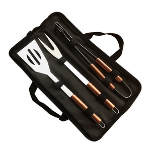 Ensemble d'outils de barbecue en acier inoxydable 4 pièces de qualité supérieure, portable, accessoires de barbecue, couteau, fourchette, camping - Product Image 1