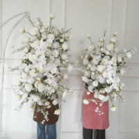 Chemin de table floral artificiel blanc avec roses pour allée de mariage, décoration de scène, toile de fond et événements festifs