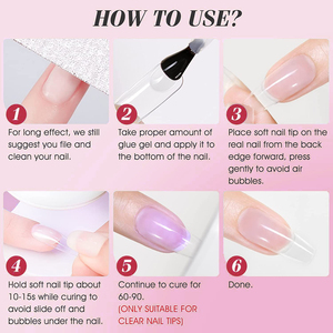 Puntas de uñas 500PCs 6 EN 1 <span class=keywords><strong>pegamento</strong></span> de gel de uñas x puntas de uñas cubierta completa capa superior capa base esmalte de gel adhesivo - Product Image 5