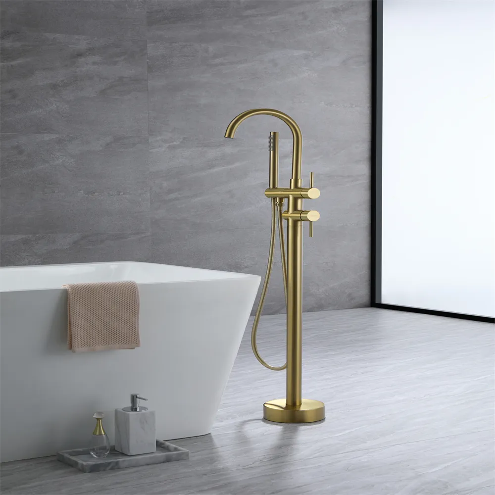 Luxe Gouden Water Douche Kraan Set Bad Kraan Mixer Vloerstandaard Badkuip Kranen Voor Badkamer