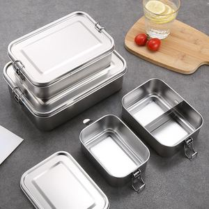 Custom 304 Stainless Steel <b>Lunch</b> Box Leak-Proof 550ml/850ml/1400ml/2400ml Capacity Tiffin Square Sealed Storage Food Bento Box - Product Image 1