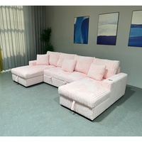 Canapé-lit sectionnel en velours côtelé rose moderne PZCN HOME, canapé-lit convertible confortable pour salon